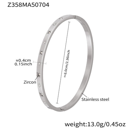 B廠【Z122】ins小眾設計感不鏽鋼幾何素圈鑲鋯石手鐲跨國時尚手環組合 25.07-2