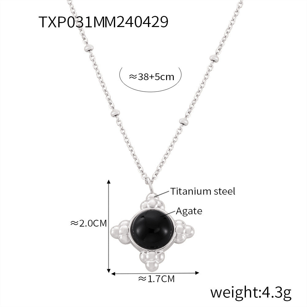 B廠【P031-F031】法式簡約日常黑瑪瑙吊墜女古風新品鈦鋼鍍金項鍊小眾設計飾品套裝 24.05-1