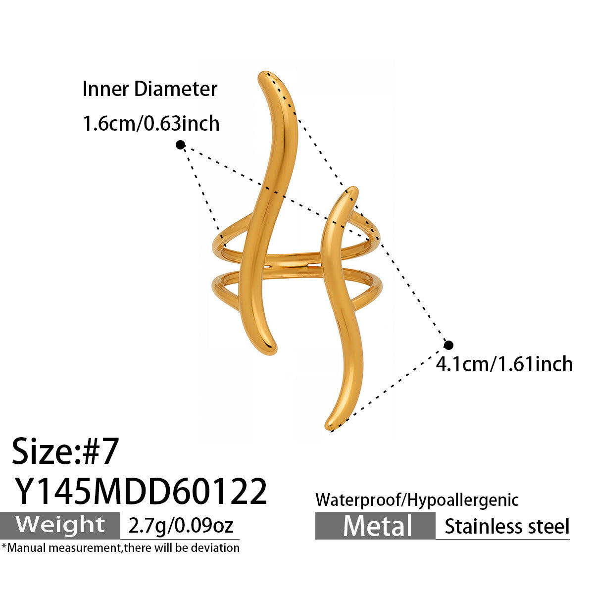 B廠【Y144】跨國小眾高級感輕奢幾何開口指環不銹鋼鍍金ins個性設計百搭戒指
 26.01-4