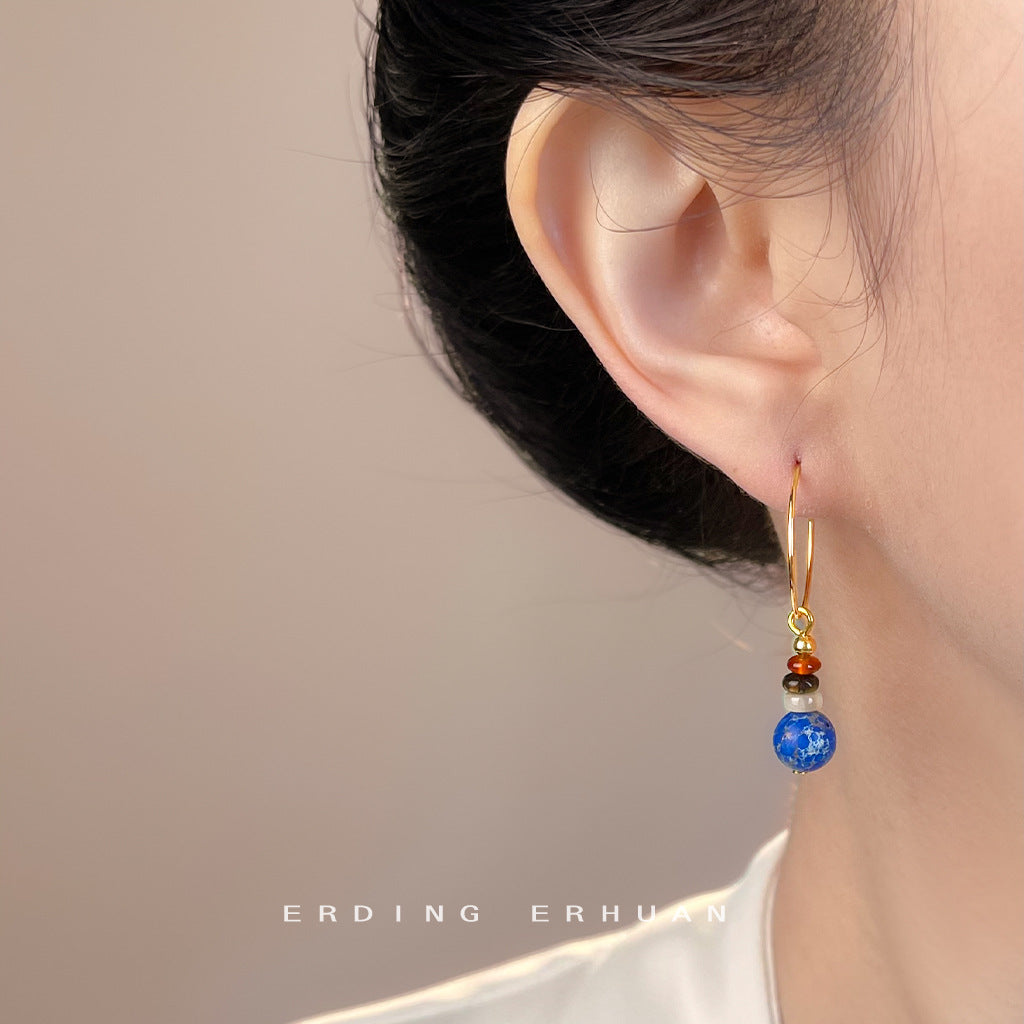 A廠【7048】文藝復古民族風帝皇石手工藝設計感新款圓形耳環飾品
 25.12-1