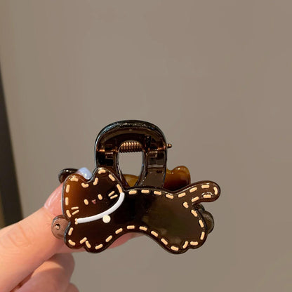 C廠【X830】美拉德棕調醋酸貓咪抓夾軟萌可愛少女後腦勺盤髮夾簡約小眾髮飾
 26.09-1「C廠-單筆結帳需滿，NT$500出貨(不含運費)」