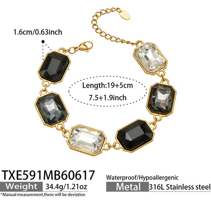 B廠【TXP591】歐美新款多色長方形玻璃石項鍊手鍊首飾套裝復古宴會風不銹鋼飾品
 26.06-4