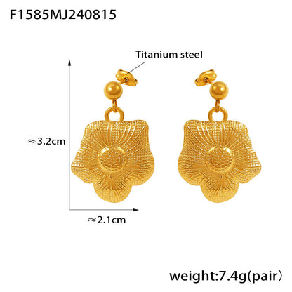 B廠【F1585】跨境熱賣法式復古向日葵耳環宮廷風時髦設計鈦鋼鍍18k真金耳飾品 24.08-4