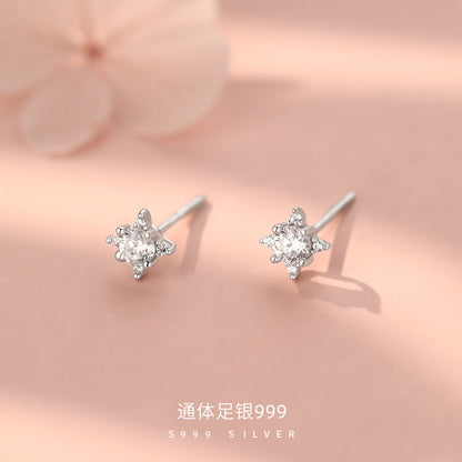 D廠【YC8889E】足銀S999四芒星鋯石耳钉
 26.10-1