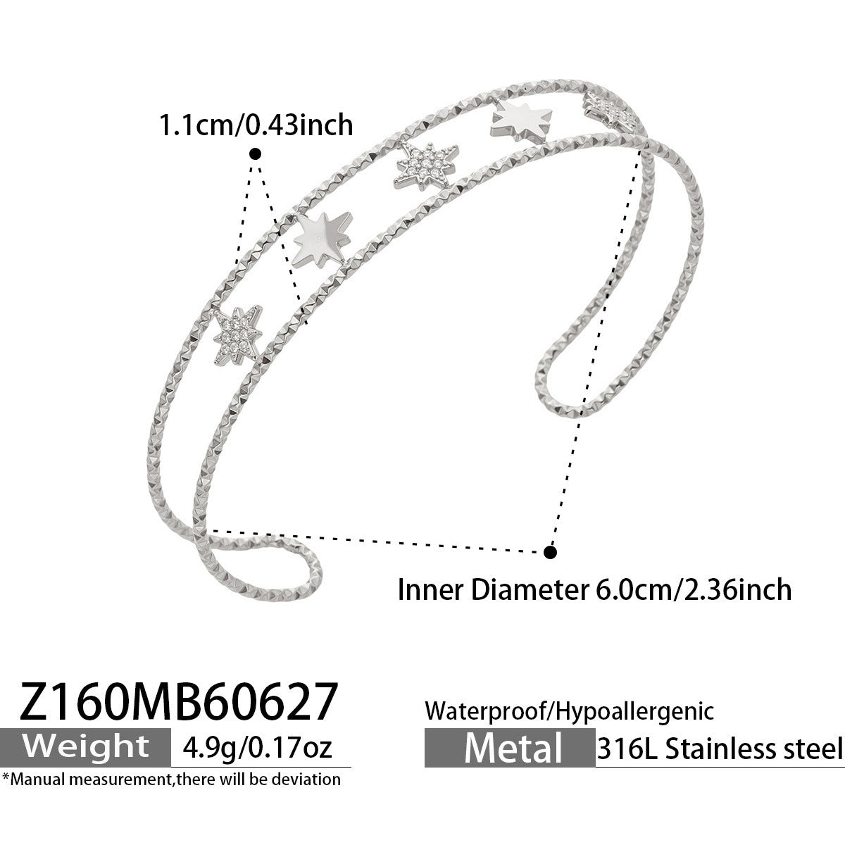 B廠【Z160】時尚新款微鑲鋯石四葉花手鐲不鏽鋼鍍18k金 高級感輕奢飾品手鐲女 26.07-1