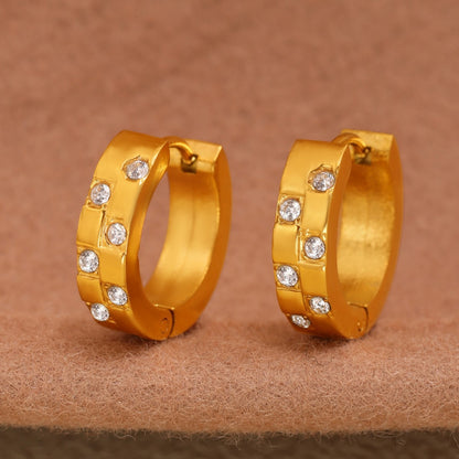 B廠【F573】精緻C型鋯石耳環不鏽鋼PVD鍍18K真金氣質輕奢耳飾 25.03-4