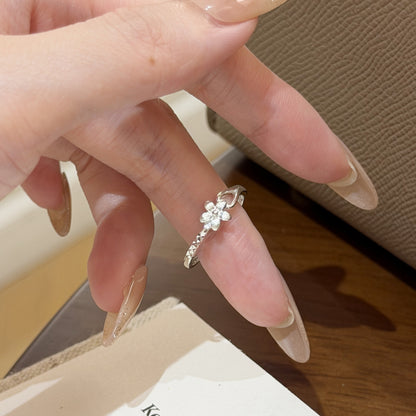 E廠【XDQ8252R】S999純銀簡約拉絲花朵戒指女森系ins風五瓣花開口指環潮
 26.06-1