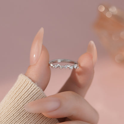 D廠【YC5034R】S999足銀輕奢樹葉戒指女百搭高級感氛圍感森繫小清新開口電鍍 25.03-4