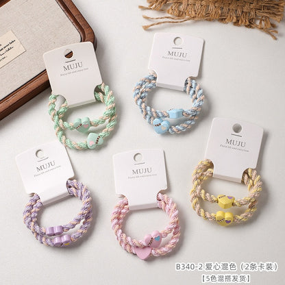 C廠【B340】2條卡裝髮繩高彈性編織頭繩少女小清新髮飾鑲鑽高馬尾皮筋 25.08-3「C廠-單筆結帳需滿，NT$500出貨(不含運費)」