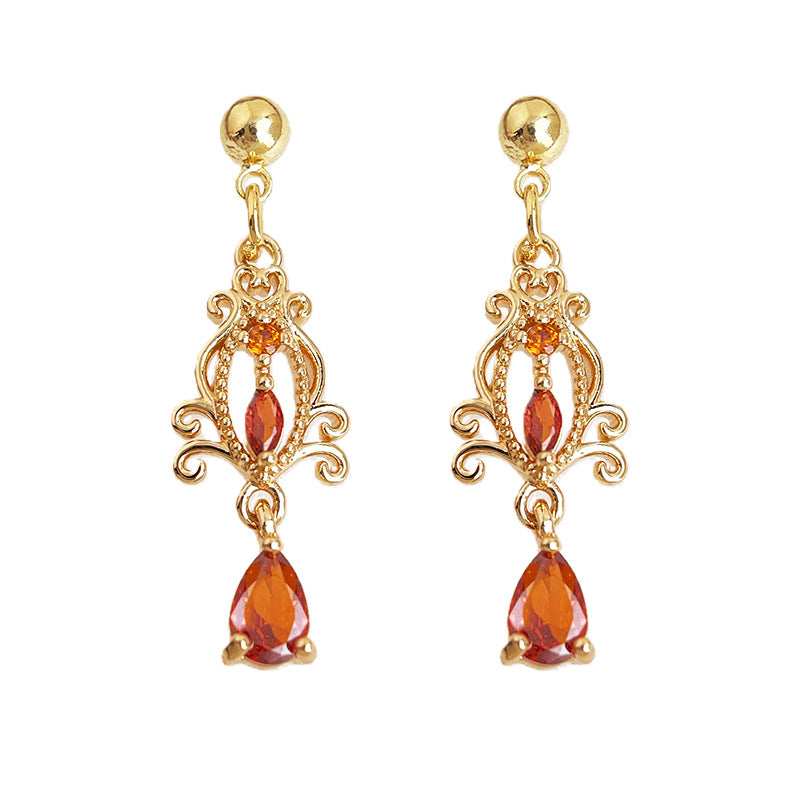 C廠【7055】文藝復古宮廷風鑲嵌鋯石酒紅色長款流蘇新款耳飾飾品
 25.11-2