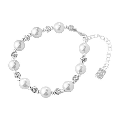 E廠【DQ0548S】法式高級感施家仿珍珠手鍊女S925純銀爆閃圓珠精緻手飾品百搭 25.07-2