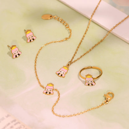 B廠【TXP259】不鏽鋼材質砝碼彩釉皇冠女孩兒童新款套裝鍍18k真金不掉色 25.05-5