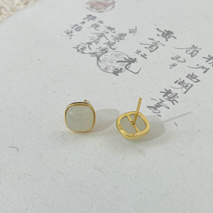 E廠【XDQ11284E】S925純銀新中式天然和田玉耳環高級感輕奢小方糖玉石耳飾品女
 26.01-2
