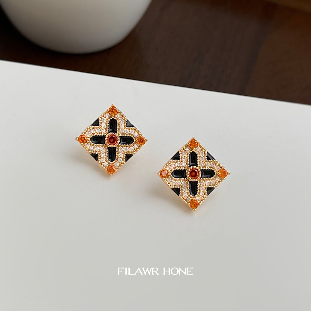 A廠【6933】原始高級感通勤幾何微鑲鋯石925銀針琺瑯滴釉新款耳飾女耳環
 25.10-3