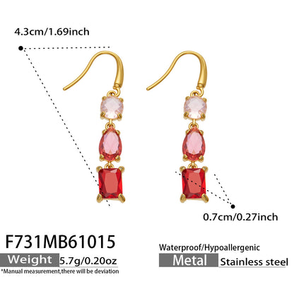 B廠【F731】拼接彩锆石耳墜不鏽鋼鍍金三層結構耳環
 26.10-4
