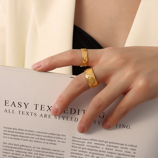 B廠【QA002】歐美ins風ring交叉批花冷淡風戒指 鈦鋼18k金飾品食指戒指環鍍金
 26.03-3