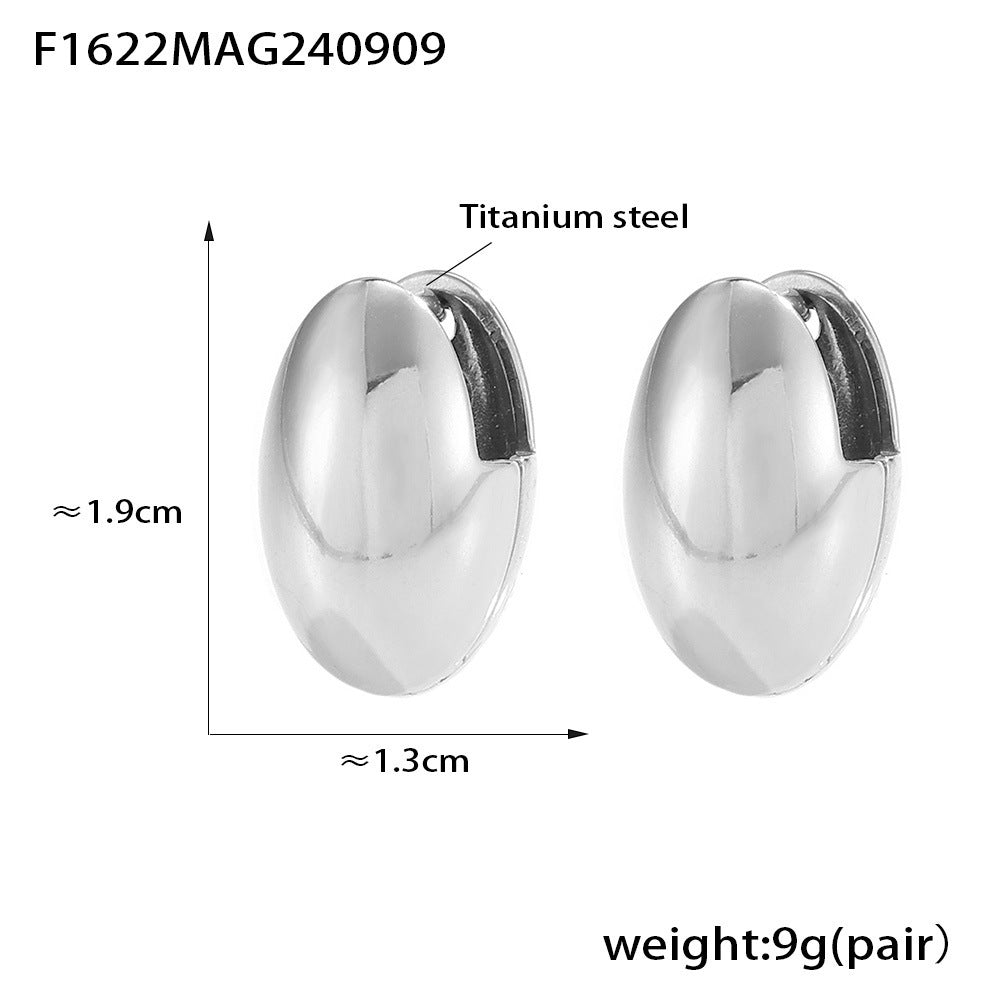 B廠【F1622】法式marka鵝蛋形耳環獨特設計輕奢鈦鋼光面耳環復古氣質耳飾 24.09-3