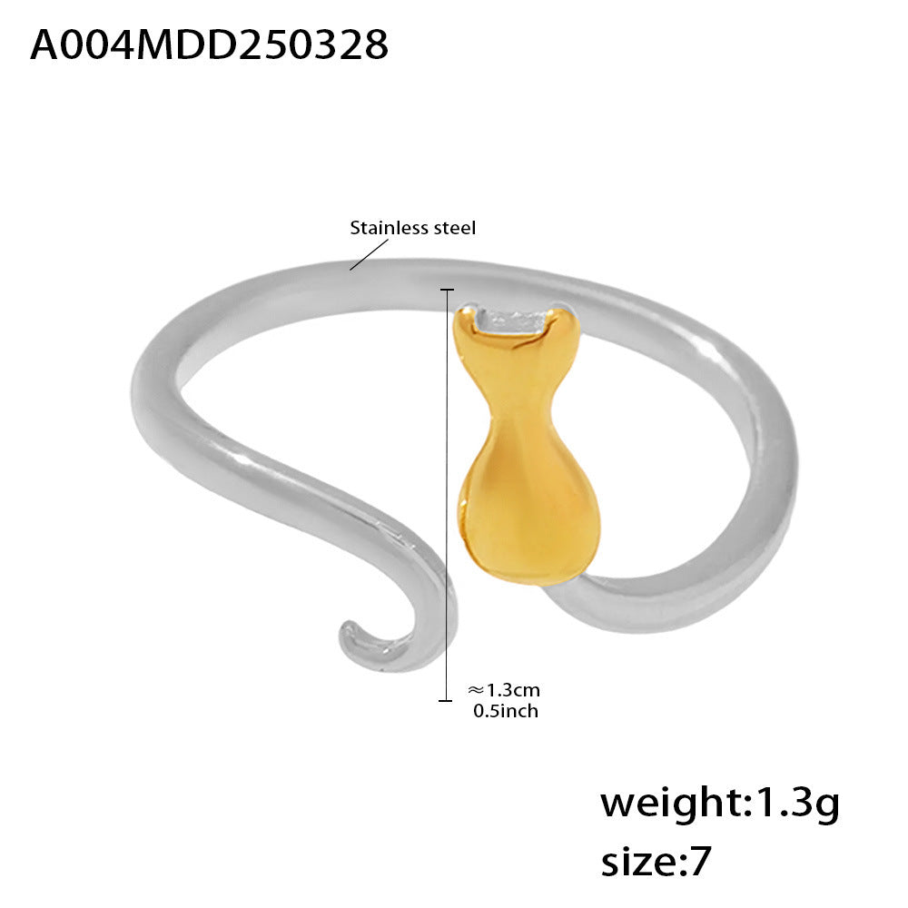 B廠【A004】歐美跨國個性貓咪開口指環食指戒不鏽鋼保色戒指女飾品 25.04-1