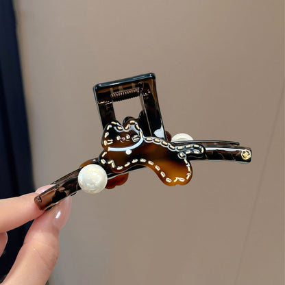 C廠【X757】可愛醋酸貓咪抓夾女高級感珍珠髮夾後腦勺盤髮鯊魚夾氣質髮卡髮飾
 26.08-4「C廠-單筆結帳需滿，NT$500出貨(不含運費)」