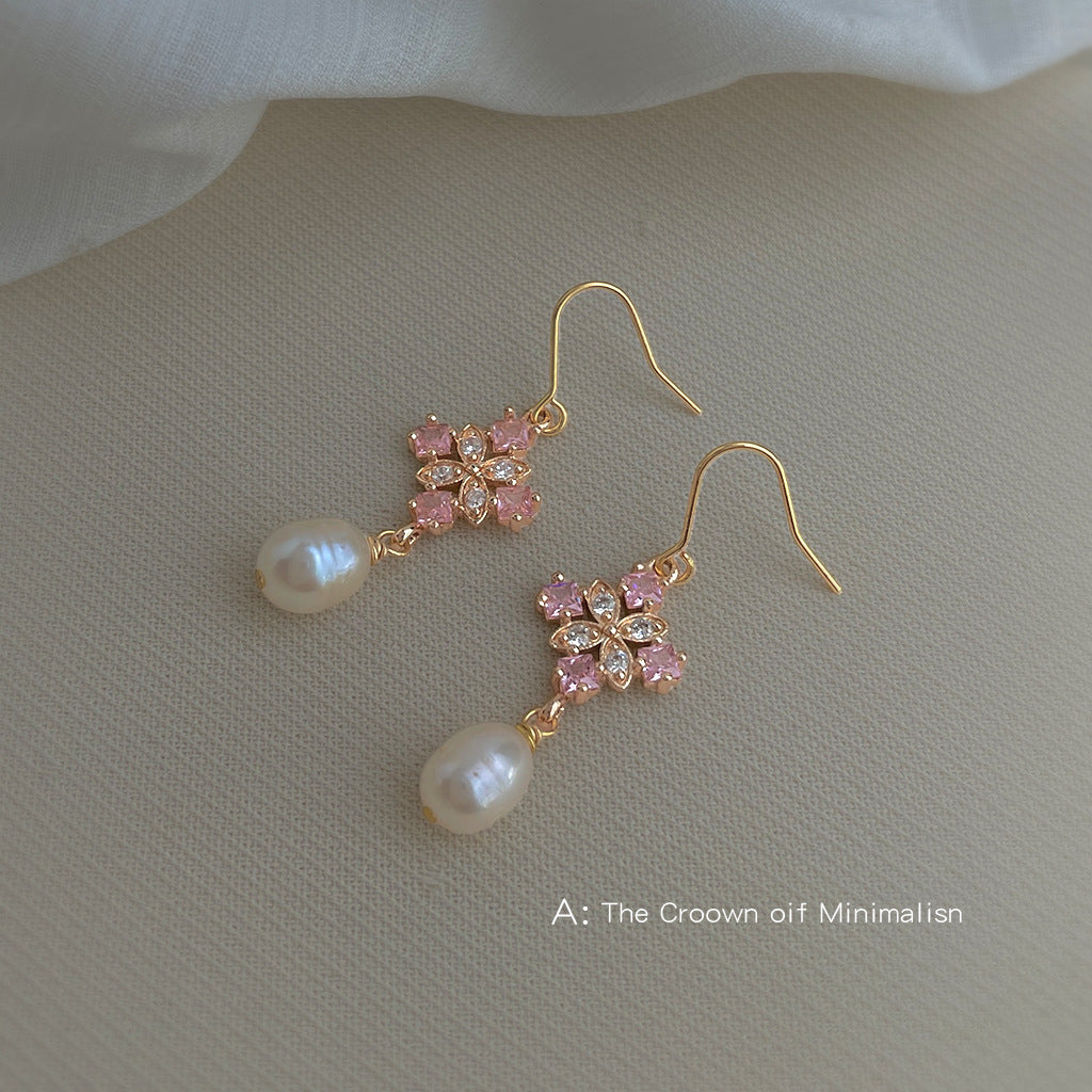 C廠【7045】淡水珍珠微鑲鋯石清新甜美小香風新款耳環飾品水滴耳環女
 25.11-1