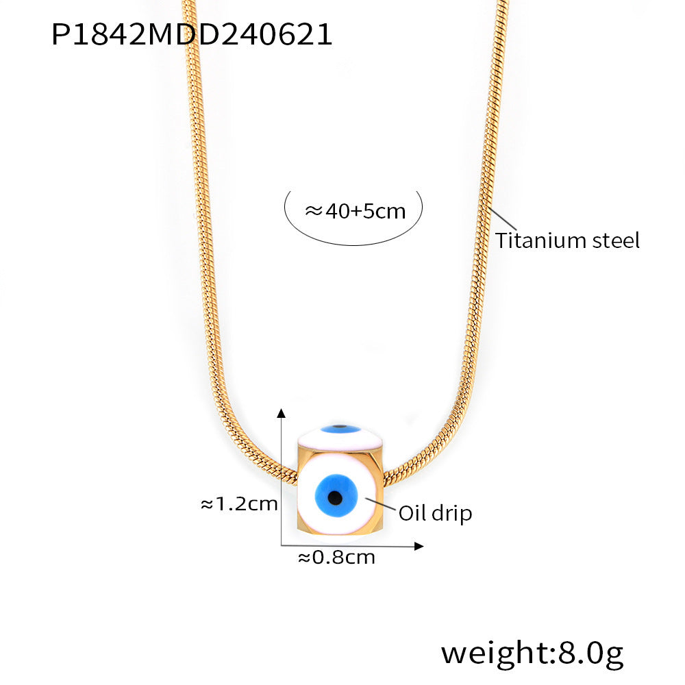 B廠【P1842】歐美跨國方糖惡魔之眼滴油吊墜時尚個性百搭鈦鋼鍍18k金項鍊 24.06-4
