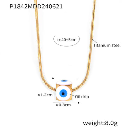 B廠【P1842】歐美跨國方糖惡魔之眼滴油吊墜時尚個性百搭鈦鋼鍍18k金項鍊 24.06-4