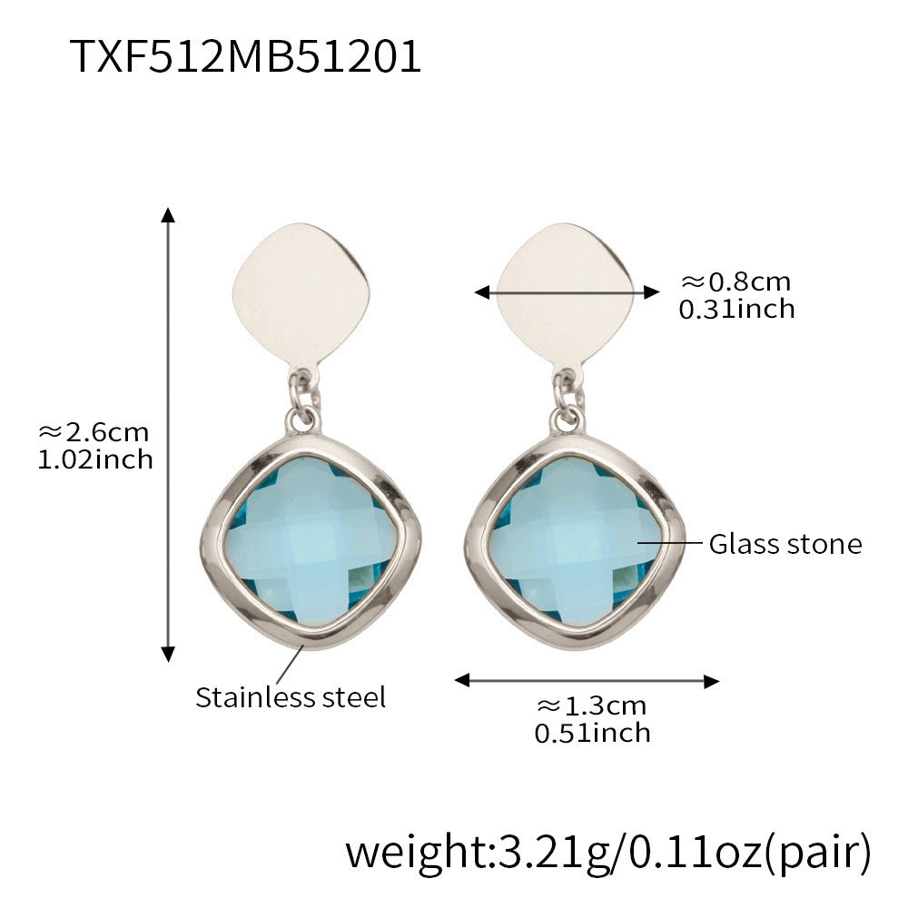 B廠【TXP512】不銹鋼正方形切面玻璃石手鍊項鍊耳環套裝歐美風潮酷氣質珠寶首飾
 25.12-2