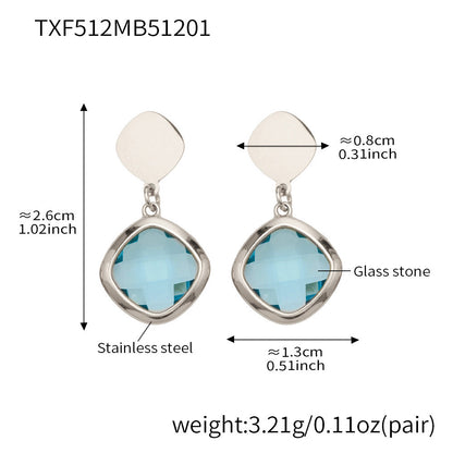 B廠【TXP512】不銹鋼正方形切面玻璃石手鍊項鍊耳環套裝歐美風潮酷氣質珠寶首飾
 25.12-2