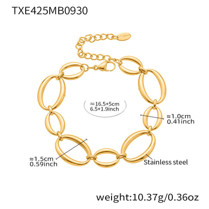 B廠【TXP425】 不銹鋼大小橢圓拼接項鍊手鍊 鍍18k金拼色ins誇張首飾套裝
 25.10-2