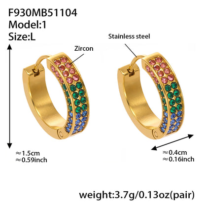 B廠【F930】ins風高品質彩色5A鋯石圓圈卡扣耳環不鏽鋼鍍18k真金耳飾女
 25.11-2