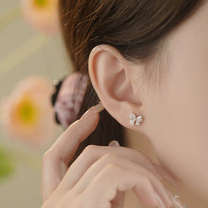 D廠【YC2442E】S999足銀蝴蝶結鋯石耳環 清新文藝韓風韓式小眾溫柔耳飾 25.06-2