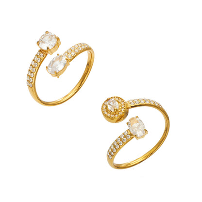 B廠【A465】歐美小眾設計橢圓雙鋯石不鏽鋼鍍18k金指環戒指
 26.10-4