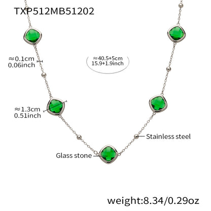 B廠【TXP512】不銹鋼正方形切面玻璃石手鍊項鍊耳環套裝歐美風潮酷氣質珠寶首飾
 25.12-2