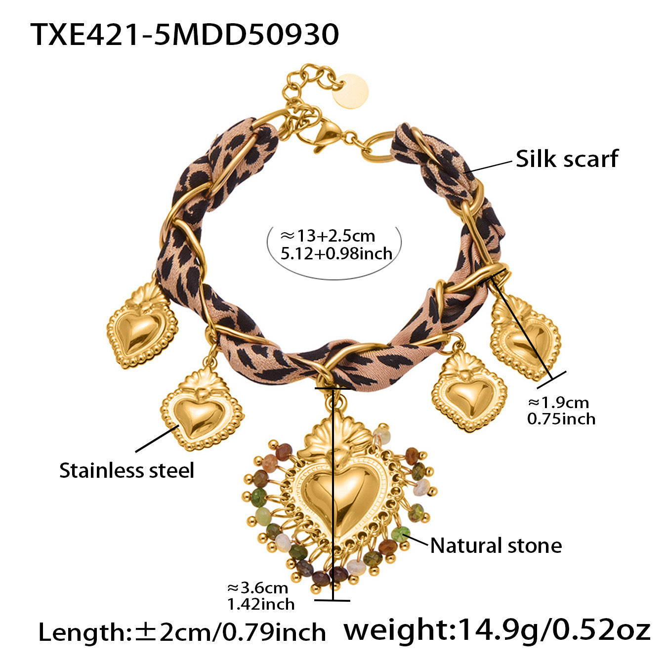 B廠【TXP421】歐美復古絲巾不銹鋼多愛心吊墜項鍊手鍊設計小眾首飾套裝女
 25.10-3