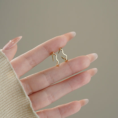 D廠【YC5443E】S925純銀波浪彎鉤耳環幾何極簡風小眾耳飾氣質溫柔文藝風 25.03-1