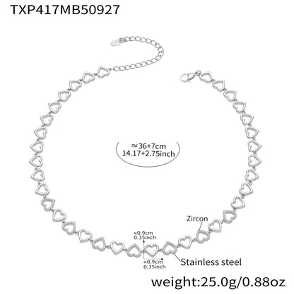 B廠【TXP417】跨境新款不鏽鋼滿鑽愛心手工鍊項鍊手鍊套組鍍18k真金飾品
 25.10-1