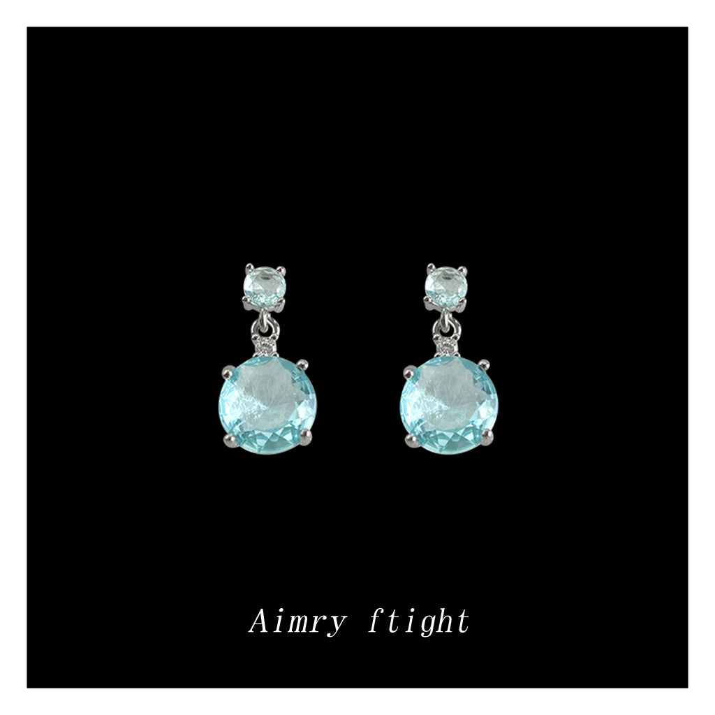 A廠【7053】海藍色時尚高級感清新甜美鋯石耳環幾何簡約通勤飾品耳飾
 25.11-4