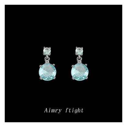 A廠【7053】海藍色時尚高級感清新甜美鋯石耳環幾何簡約通勤飾品耳飾
 25.11-4