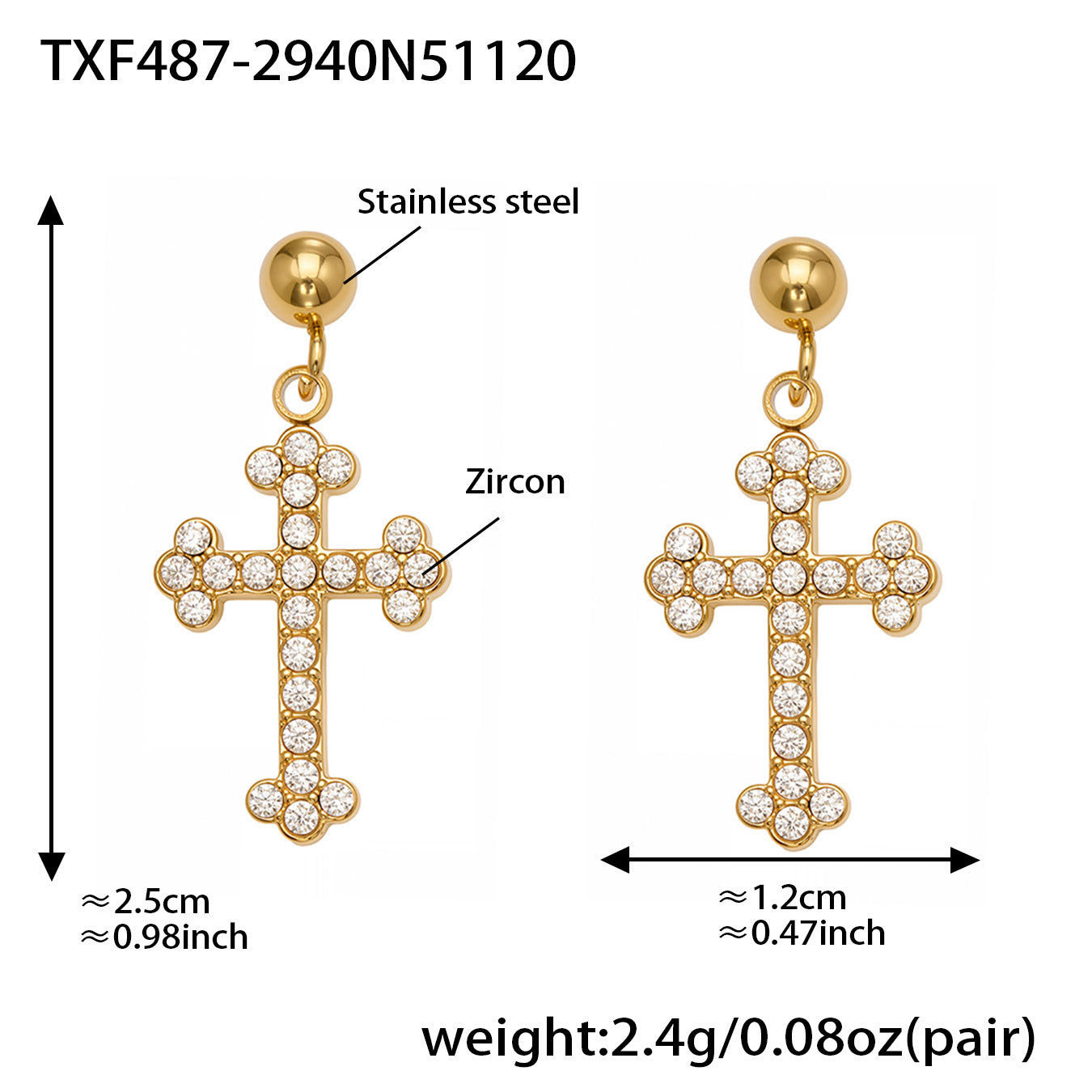 B廠【TXP487】超閃5A鋯石十字架吊墜項鍊手鍊耳環戒指首飾組不銹鋼
 25.12-1