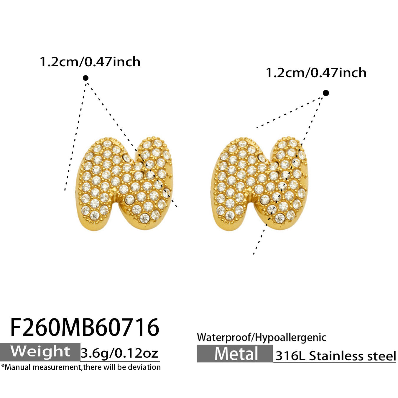 B廠【F260】新款熱銷鋯石26個英文字母不銹鋼鍍18k金 歐美輕奢女飾品耳環
 26.07-4