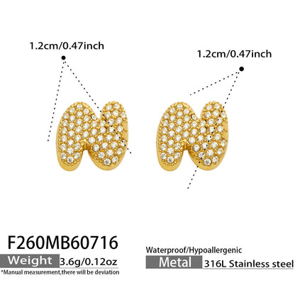 B廠【F260】新款熱銷鋯石26個英文字母不銹鋼鍍18k金 歐美輕奢女飾品耳環
 26.07-4