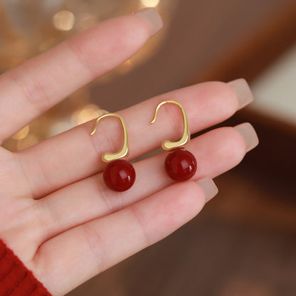 D廠【YC2883E】純銀S925紅豆一字耳鉤個性復古秋冬極簡顯瘦溫柔精美耳飾
 26.01-2