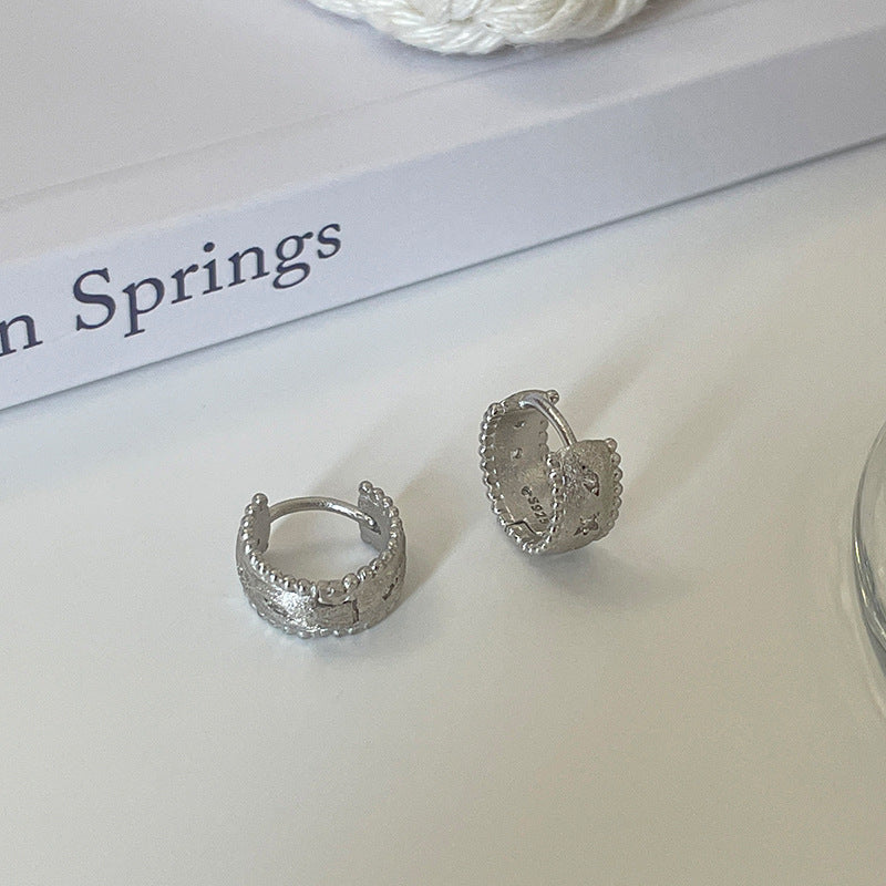 E廠【DQ11215E】S925純銀拉絲霧面耳扣星芒鋯石耳環女輕奢高級感通勤氣質耳飾
 25.10-3