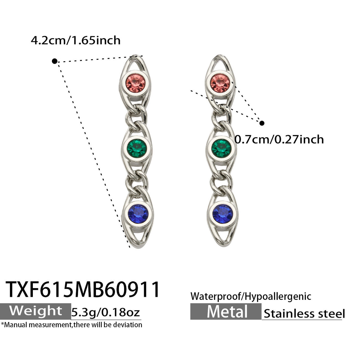 B廠【TXP615】歐美流行多巴胺高級感彩色鋯石不銹鋼手鍊項鍊不掉色時尚女鎖骨鏈
 26.09-3