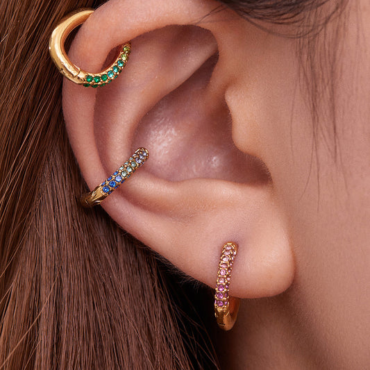 B廠【F752】超閃5A彩色鋯石小耳環卡扣耳飾不鏽鋼鍍18k真金跨境熱銷款
 25.11-1