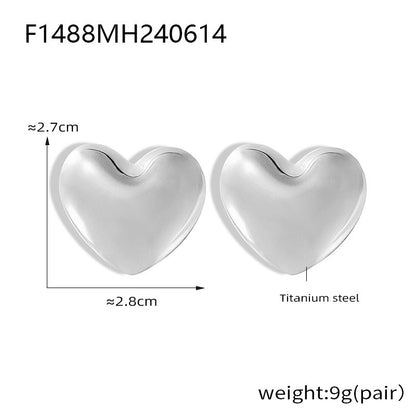 B廠【F1488】歐美ins風桃心誇張耳環設計感光面不褪色耳環18k金鈦鋼耳飾女 24.06-3
