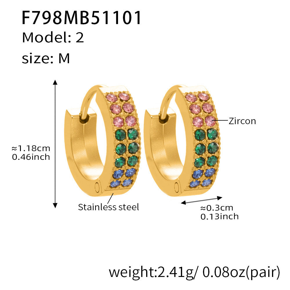 B廠【F798】簡約C型鑲彩鑽拼色鋯石耳扣不鏽鋼鍍18k真金輕奢小眾耳環女
 25.11-1