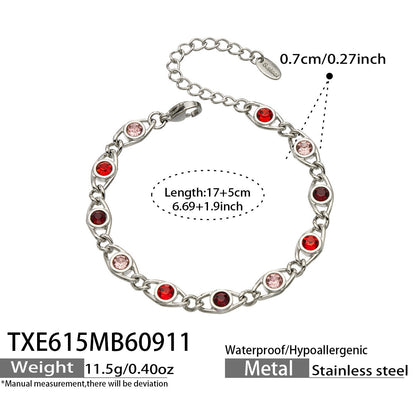 B廠【TXP615】歐美流行多巴胺高級感彩色鋯石不銹鋼手鍊項鍊不掉色時尚女鎖骨鏈
 26.09-3