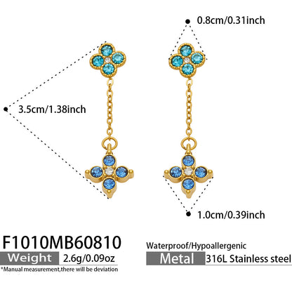 B廠【F1010】新款滿鑽四葉花垂墜耳飾鈦鋼鍍金ins輕奢精緻時尚通勤飾品耳環女
 26.08-2