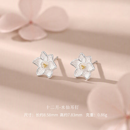 D廠【YC6717E】足銀S999十二月花神簡約精緻小清新小眾溫柔古風甜美獨特耳飾
 26.09-3